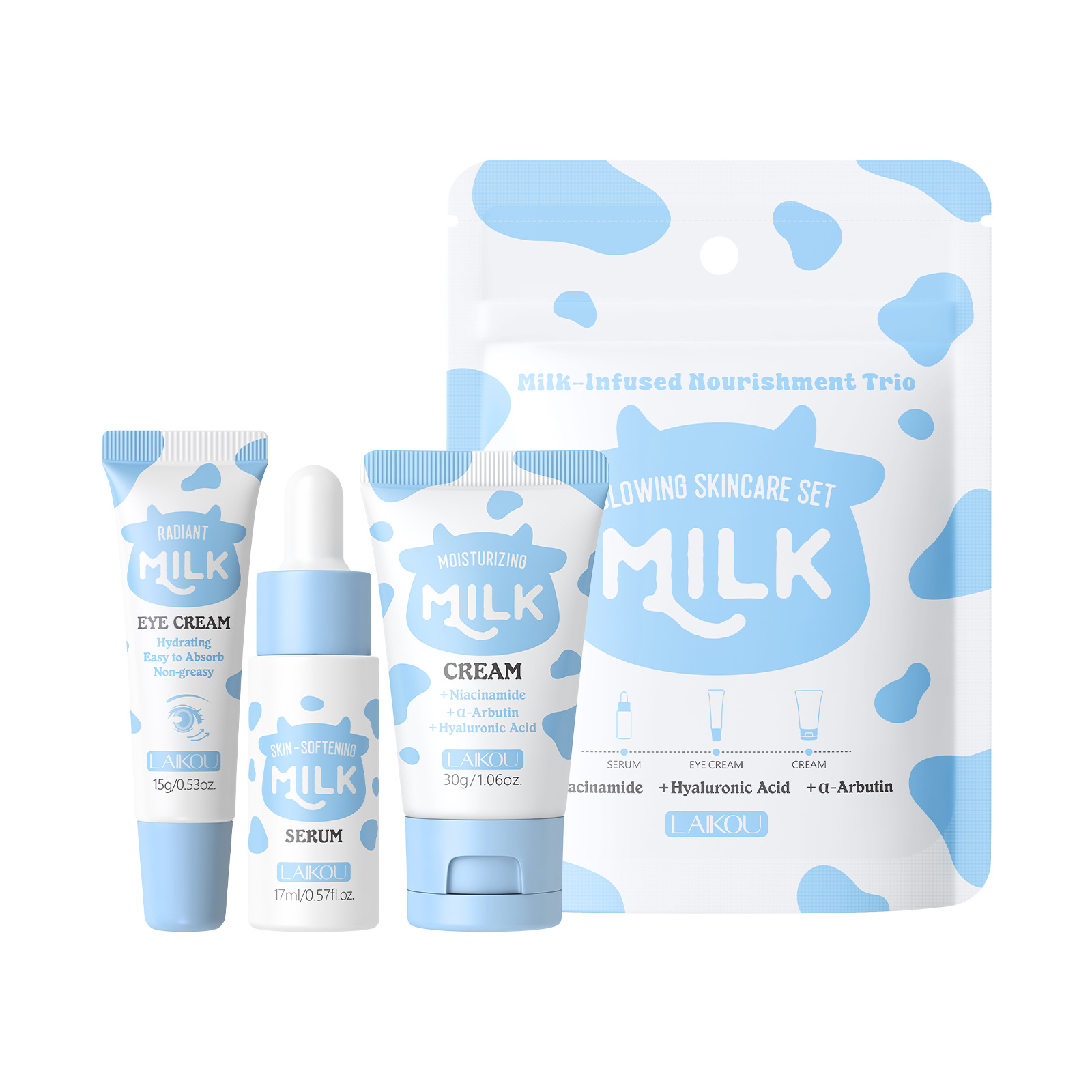 LAIKOU Milk 3Pcs Travel Skinca - Skincare Gentle ulasan dan harga