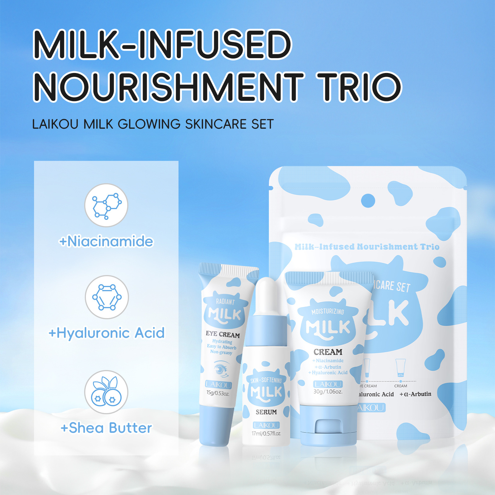 LAIKOU Milk 3Pcs Travel Skinca - Skincare Gentle ulasan dan harga