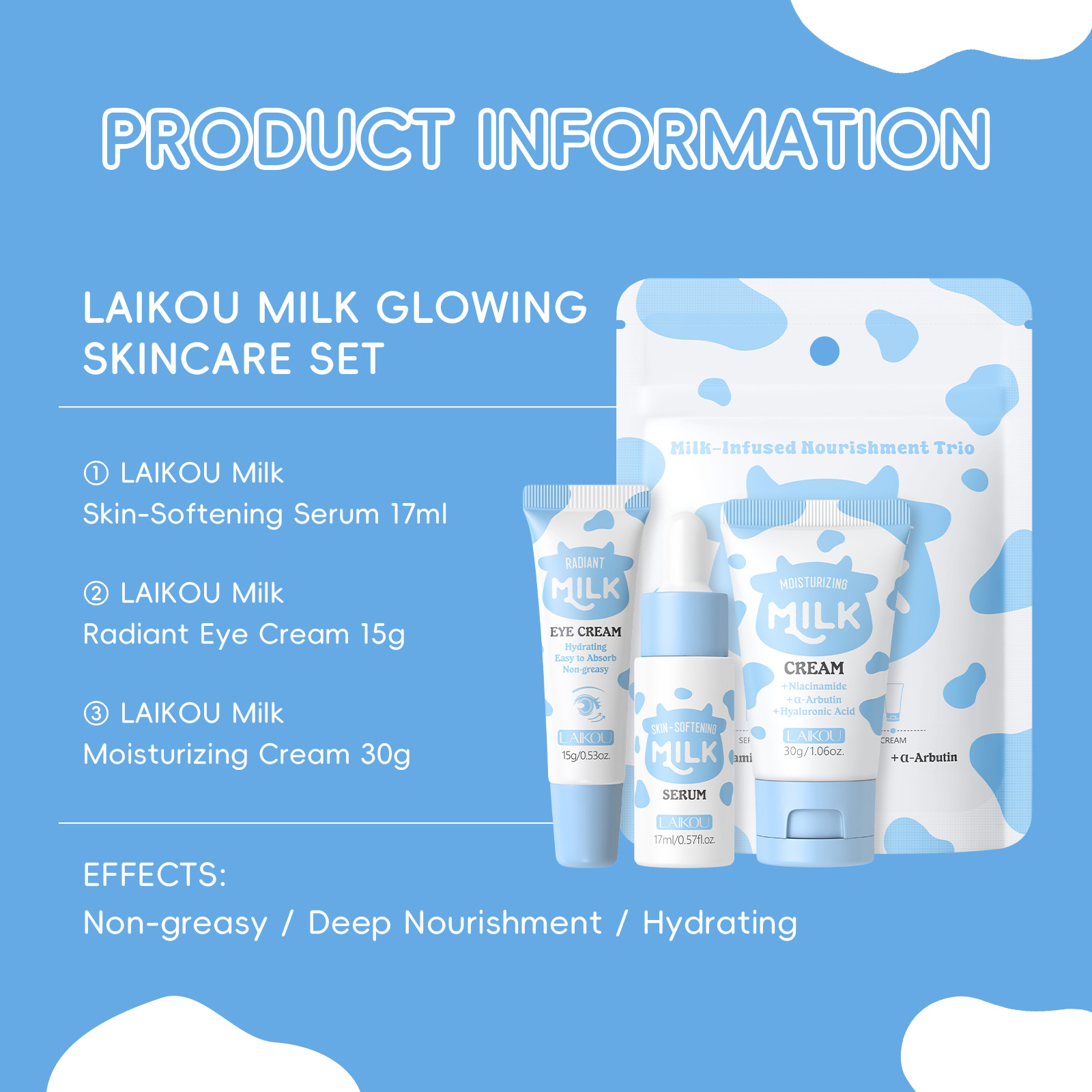 LAIKOU Milk 3Pcs Travel Skinca - Skincare Gentle ulasan dan harga