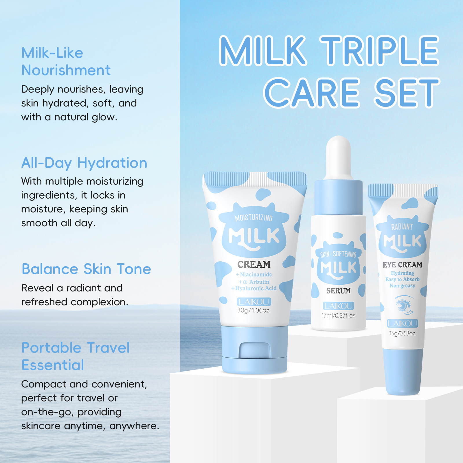 LAIKOU Milk 3Pcs Travel Skinca - Skincare Gentle ulasan dan harga